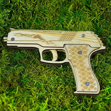 ДЕРЕВЯННЫЙ ИГРОВОЙ РЕЗИНОВЫЙ ПИСТОЛЕТ