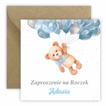 ZAPROSZENIA NA ROCZEK + IMIĘ + KOPERTA BOHO MIŚ