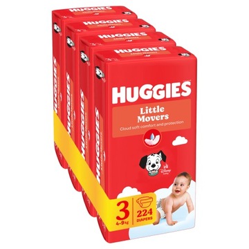 4x HUGGIES Pieluchy Little Movers 3 4-9kg 56 szt