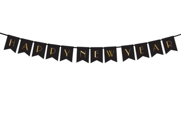 Dekoracje na Sylwestra Baner Happy New Year czarny