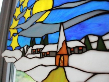 Зимний пейзаж, витраж, рождественское украшение