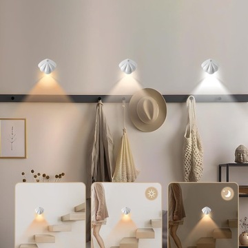 2X БЕСПРОВОДНЫЕ МАГНИТНЫЕ СВЕТОДИОДНЫЕ НАСТЕННЫЕ ЛАМПЫ В ФОРМЕ ОБОЛОЧКИ С ДАТЧИКОМ ДВИЖЕНИЯ