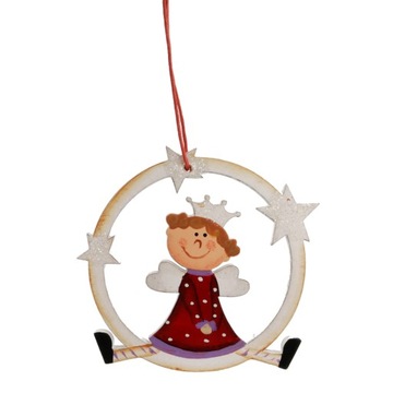 ZAWIESZKA DREWNIANA ANIOŁ W KOLE WITRAŻYK