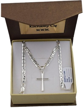Łańcuszek Srebrny Gucci Diamentowany z Krzyżykiem pr 925 Grawer Gratis