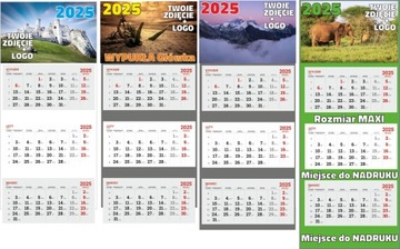 Kalendarze TRÓJDZIELNE 2025 z NADRUKIEM Twoje LOGO + ZDJĘCIE - 25 sztuk
