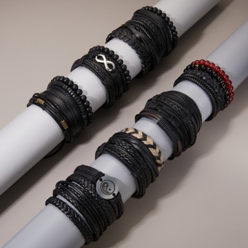 НАБОР БРАСЛЕТА МУЖСКОГО КОЖАНОГО РЕМЕШКА M63 4в1 + БЕСПЛАТНО