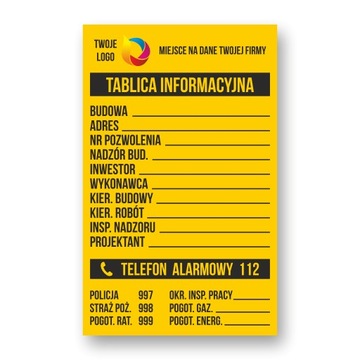 Tablica Budowlana Informacyjna BHP z Logo na Budowę 50x80cm
