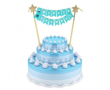 Topper na tort Happy Birthday jasnoniebieski 25cm