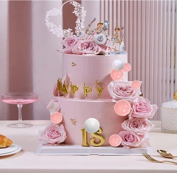 Zestaw kulek do dekoracji ciast, tortów kolor różowo biały 44szt.