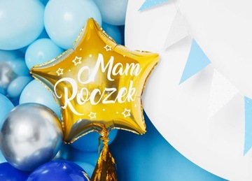 Balon foliowy Gwiazdka - Mam Roczek, złoty, 48cm