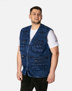 Duża Kamizelka Męska Jeans Bezrękawnik Serdak Dżins 14 Kieszeni !! 2693 5XL