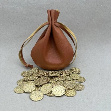 КОРИЧНЕВАЯ КОЖАНАЯ СУМКА ДЛЯ МОНЕТ 14X11 СМ