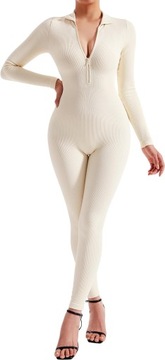 Женский комбинезон для йоги в рубчик с длинными рукавами и молнией Unitards