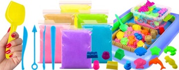 КИНЕТИЧЕСКИЙ ПЕСОК 3кг + ФОРМЫ ДЛЯ БАССЕЙНА НАБОР ШПАТЕЛЕЙ ПЕСОЧНИКА XL