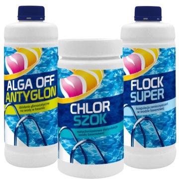 ZESTAW 3W1 NA GLONY ALGA OFF ANTYGLON 1L + CHLOR SZOK 1 KG + FLOCK GRATIS!