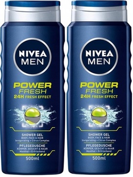 Żel pod prysznic NIVEA MEN Power 24h Fresh 2 x 500ml