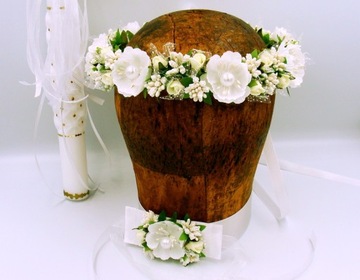 ZESTAW KOMUNIJNY WIANEK,OZDOBA ŚWIECY