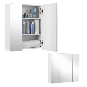 Szafka łazienkowa Z LUSTREM WISZĄCA regulowane półki 60x15x55 cm BIAŁA