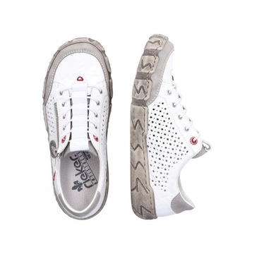 Półbuty Damskie Skórzane RIEKER L0355 Białe Sneakersy Sportowe Wsuwane 39