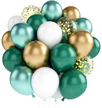 Zielone Złote Balony 60szt Bal zestaw komunia konfetti Ślub Wesele Urodziny