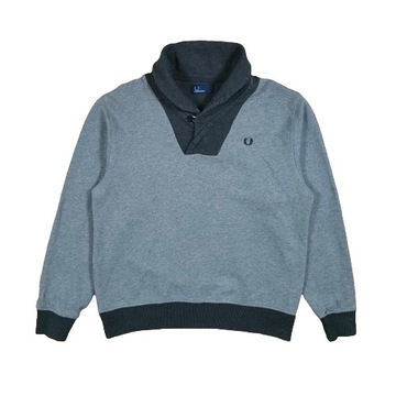 FRED PERRY Sweter z Kołnierzem Męski Szary Logowany r. M/L