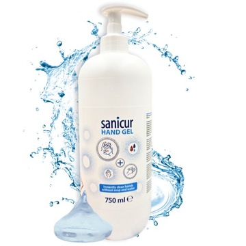ŻEL ANTYBAKTERYJNY DO MYCIA RĄK BEZ WODY DEZYNFEKCJI 750ML SANICUR DUŻY