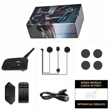 2X INTERKOM INTERCOM MOTOCYKLOWY EJEAS V6 PRO NOWA WERSJA 2024 IP67 1200M