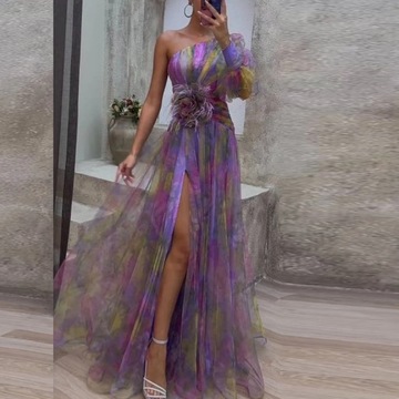 Elegant Floral Print Pleated Long Dress Fashion On