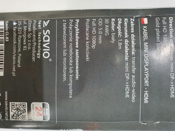 SAVIO CL-83 Кабель MiniDisplayPort — HDMI 1,8 м