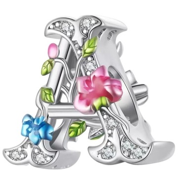 Charms Zawieszka Charms Litera A Kwiaty Srebro 925 Charmsy Trusky