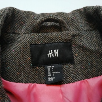 H&M płaszcz przejściowy WEŁNA JODEŁKA piękny ***34