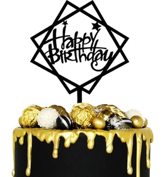 Topper urodzinowy napis HAPPY BIRTHDAY piker CZARNY 1-99 DEKORACJA na tort
