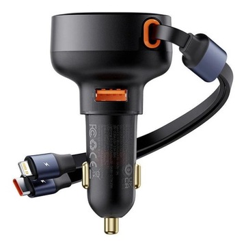 BASEUS ładowarka samochodowa Enjoyment Pro 60W USB + zwijany kabel 2w1 (Typ