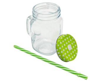 Kubek 500ml z WIECZKIEM i SŁOMKĄ słoik zamykany z uchwytem szklanka