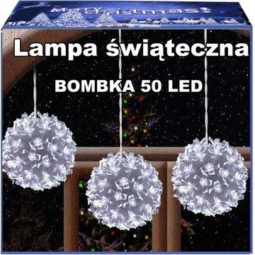 ŚWIECĄCA KULA 50 LED 12cm LAMPA ŚWIĄTECZNA DO DEKORACJI WISĄCA 8 FUNKCJI