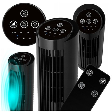 Wentylator kolumnowy podłogowy czarny nowoczesny 20 W pilot timer oscylacja
