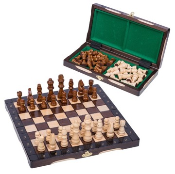 SQUARE - Szachy drewniane KROLEWSKIE małe - 31 x 31 cm - Idealne w podróż