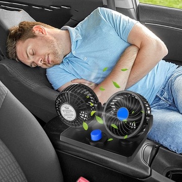 WENTYLATOR SAMOCHODOWY 12V PODWÓJNA GŁOWICA OBROTOWA 360 STOPNI DO POJAZDU