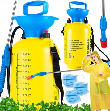 OPRYSKIWACZ OGRODOWY RĘCZNY CIŚNIENIOWY DO OPRYSKU + MASECZKI + PŁASZCZ 5L