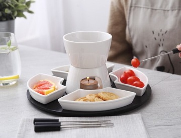Zestaw do Fondue Topienie Czekolady Porcelana Podgrzewacz Na Świeczkę