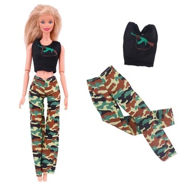 DAMSKIE UBRANIE ZESTAW MILITARNY SPODNIE I BLUZECZKA DLA LALKI BARBIE