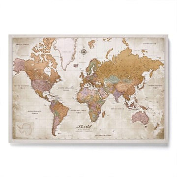 Mapa Korkowa Świata w języku Angielskim Retro Kolorowa 90x60cm