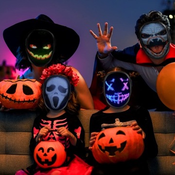 СМЕННАЯ МАСКА ДЛЯ ХЭЛЛОУИНА СВЕТЯЩАЯСЯ СВЕТОДИОДНАЯ ПРОГРАММИРУЕМАЯ УПРАВЛЕНИЕ ЖЕСТАМИ ПРИЛОЖЕНИЯ