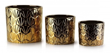 3SZT DONICZKA CERAMICZNA ZŁOTA - DONICZKI ZESTAW