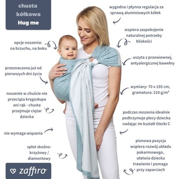 Zaffiro Chusta tkana Hug Me do noszenia dziecka kółkowa 1.95 m