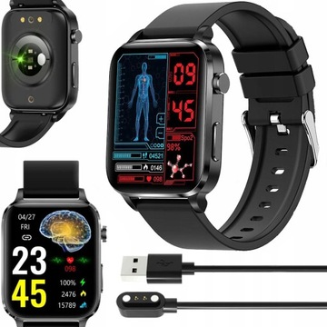 SMARTWATCH ZEGAREK MĘSKI Z EKG POMIAR CUKRU PULS CIŚNIENIE ROZMOWY MENU PL