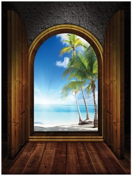 Fototapeta widok za okna plaża palmy niebo 206 x