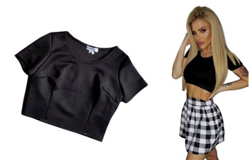 Damski KRÓTKI TOP Topik KRÓTKA BLUZKA krótki rękaw w KWIATY XS/S