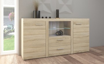 Komoda szklana półka LED RAMON 156 cm DĄB SONOMA