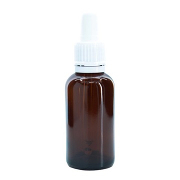 Butelka szklana 30 ml brązowa z pipetą szklaną 77 mm białą
